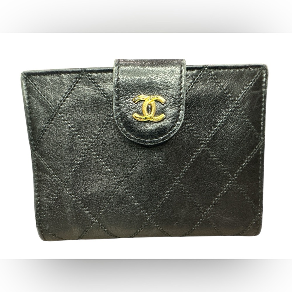 62. Chanel Wild Stitch Lambskin Compact Leather Wallet